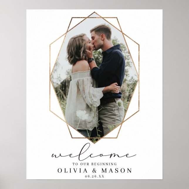 Poster Sinal de Boas-Vindas de Casamento Geométrico Doura (Frente)