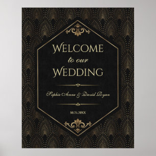 Poster Sinal de Boas-Vindas de Casamento Glam Gold Black