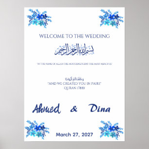 Poster Sinal de Boas-Vindas de Casamento Islâmico Azul Re