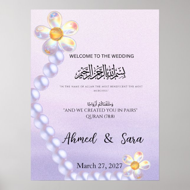 Poster Sinal de Boas-Vindas de Casamento Islâmico Flor de (Frente)