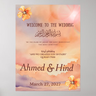 Poster Sinal de Boas-Vindas de Casamento Islâmico Flora