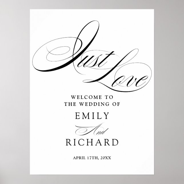 Poster Sinal de Boas-Vindas de Casamento Just Love Elegan (Frente)