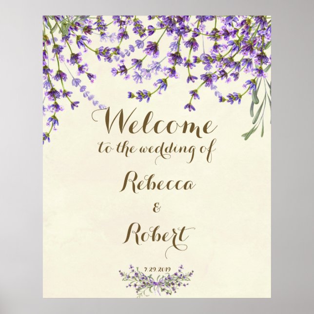 Pôster sinal de boas-vindas de casamento marfim Lavanda r (Frente)