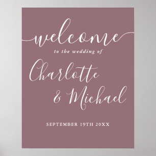 Poster Sinal de Boas-Vindas de Casamento Mauve Signature