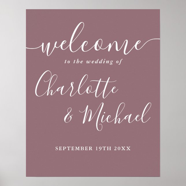 Poster Sinal de Boas-Vindas de Casamento Mauve Signature  (Frente)