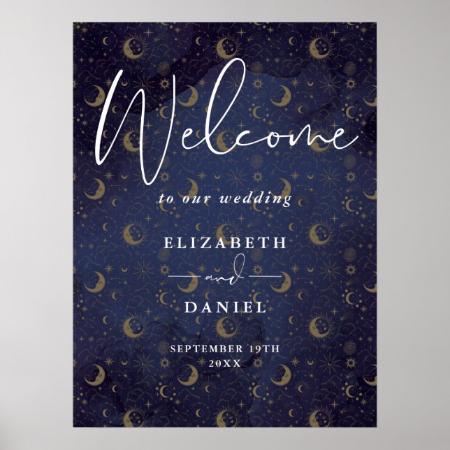Poster Sinal de Boas-Vindas de Casamento Místico Celestia (Frente)