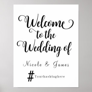 Pôster Sinal de Boas-Vindas de Casamento Moderno com Hash