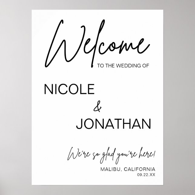 Poster Sinal de Boas-Vindas de Casamento Moderno Imprimív (Frente)