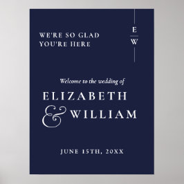Poster Sinal de Boas-Vindas de Casamento Monograma Azul M