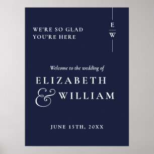 Poster Sinal de Boas-Vindas de Casamento Monograma Azul M