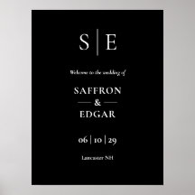 Sinal de Boas-Vindas de Casamento Monograma Preto 