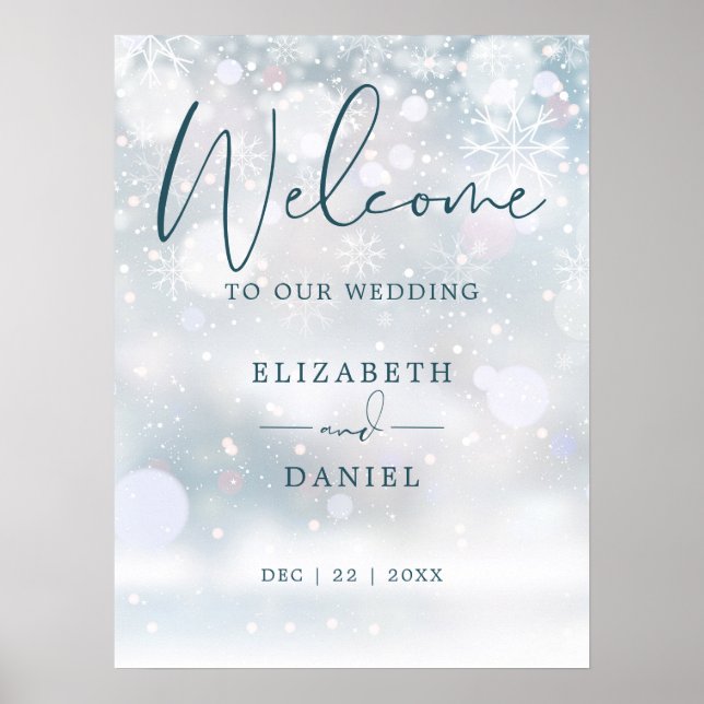 Poster Sinal de Boas-Vindas de Casamento na Neve do País  (Frente)