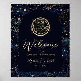 Poster Sinal de Boas-Vindas de Casamento Noturno Celestia