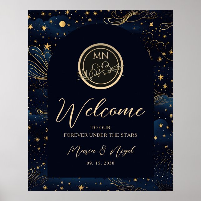 Poster Sinal de Boas-Vindas de Casamento Noturno Celestia (Frente)
