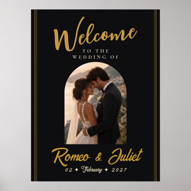 Poster Sinal de Boas-Vindas de Casamento Ouro Preto | car (Frente)