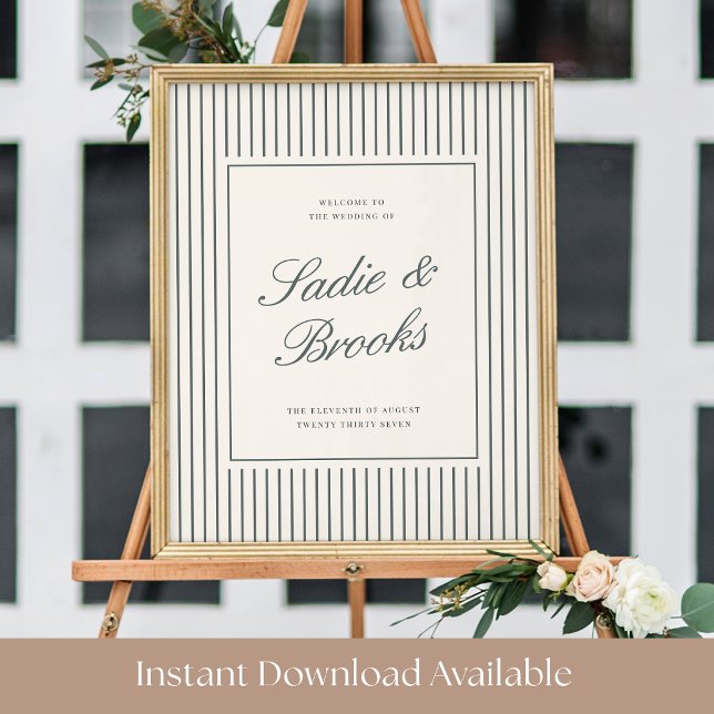 Poster Sinal de Boas-Vindas de Casamento Pinstripe Clássi (Criador carregado)