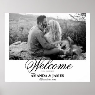Poster Sinal de Boas-Vindas de Casamento Preto Branco Fot