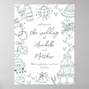 Poster Sinal de Boas-vindas de Casamento Quimérico Verde 
