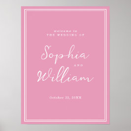 Poster Sinal de Boas-Vindas de Casamento Rosa Peônia Chic