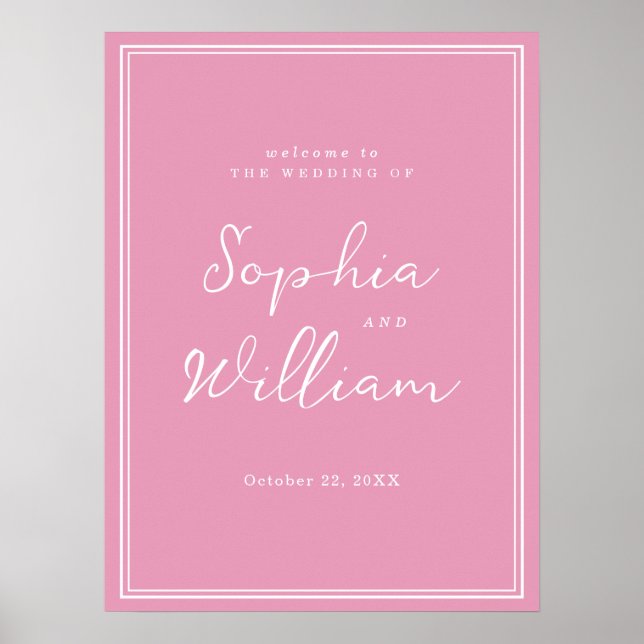 Poster Sinal de Boas-Vindas de Casamento Rosa Peônia Chic (Frente)