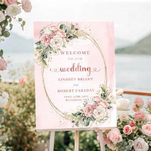 Poster Sinal de Boas-Vindas de Casamento Rosa Poeira Dour