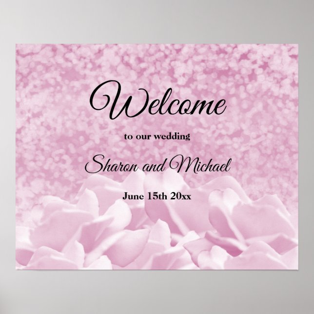 Poster Sinal de Boas-Vindas de Casamento Rosas Rosa (Frente)