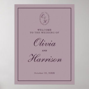 Poster Sinal de Boas-Vindas de Casamento Roxo Elegante Am