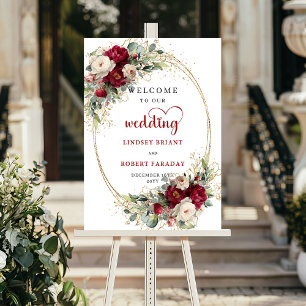 Poster Sinal de boas-vindas de casamento rústico floral v