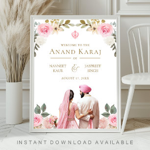 Poster Sinal de Boas-Vindas de Casamento Sikh Anand Karaj