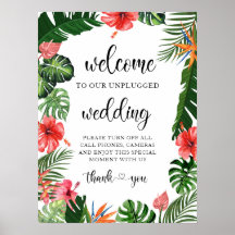 Sinal de boas-vindas de casamento tropical desplug