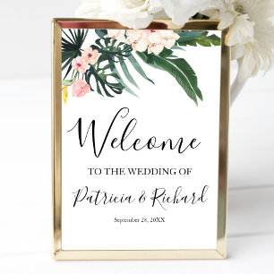 Poster Sinal de Boas-Vindas de Casamento Tropical Floral