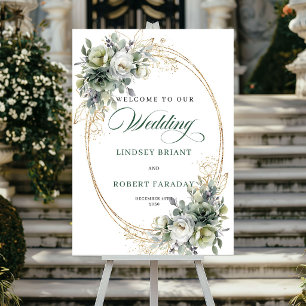 Poster Sinal de Boas-Vindas de Casamento Verde e Branco E
