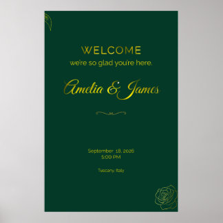 Poster Sinal de Boas-Vindas de Casamento Verde Esmeralda