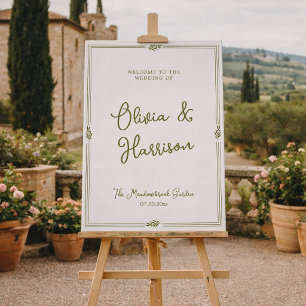 Poster Sinal de Boas-Vindas de Casamento Verde Oliva Eleg