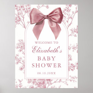 Poster Sinal de Boas-Vindas de Chá de Bebê com Laço Rosa 