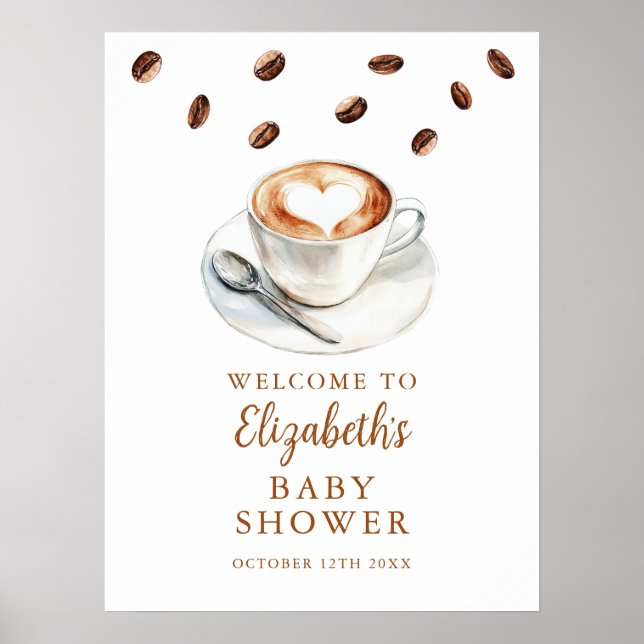 Poster Sinal de Boas-Vindas de Chá de Bebê de Café (Frente)