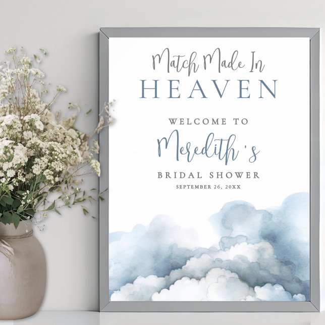 Poster Sinal de Boas-Vindas de Chá de Noiva Casamento Fei (Match Made In Heaven Bridal Shower Welcome Sign)
