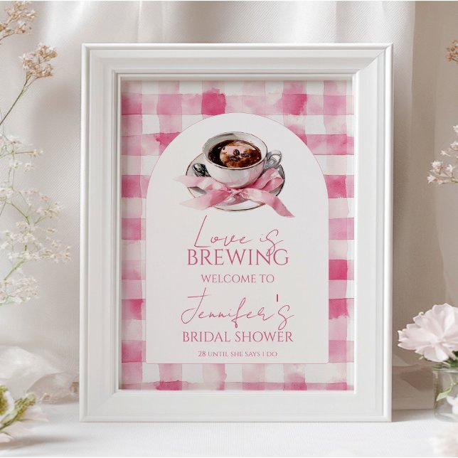 Poster Sinal de Boas-Vindas de Chá de Noiva com Laço Rosa (Criador carregado)