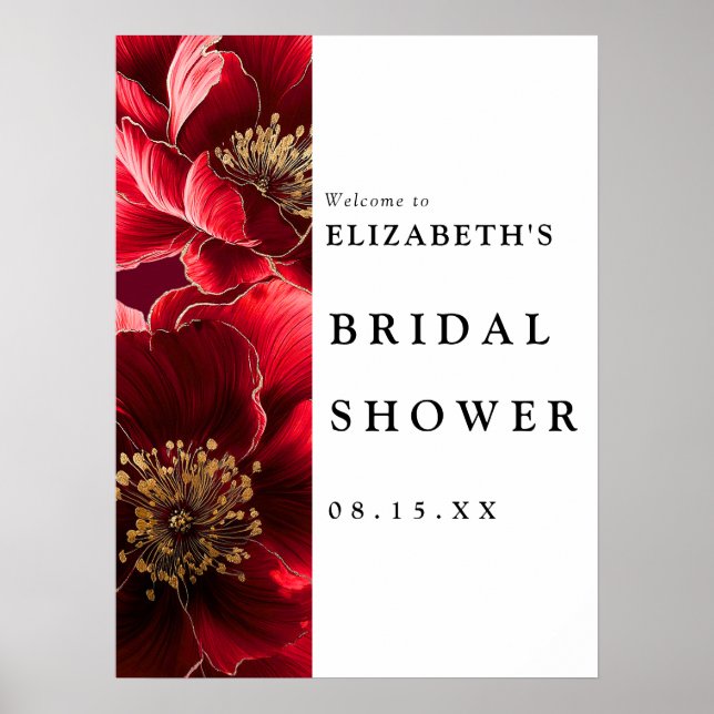 Poster Sinal de Boas-Vindas de Chá de Noiva Floral Modern (Frente)