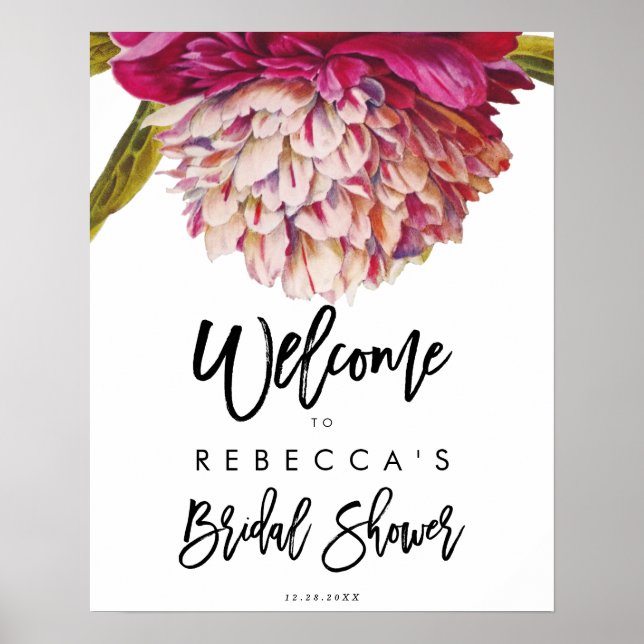 Poster sinal de boas-vindas de chá de noiva floral rústic (Frente)