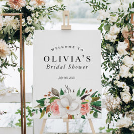 Poster Sinal de Boas-Vindas de Chá de Noiva Floral Verde