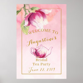 Poster Sinal de Boas-Vindas de Chá de Noiva Magnólia Rosa