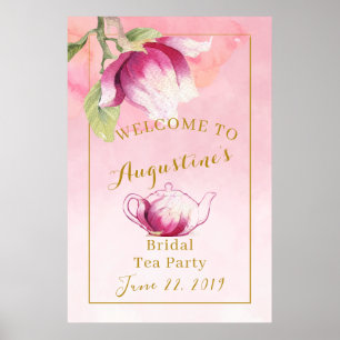 Poster Sinal de Boas-Vindas de Chá de Noiva Magnólia Rosa
