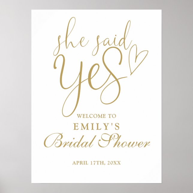 Poster Sinal de Boas-Vindas de Chá de Noiva She Said Yes  (Frente)