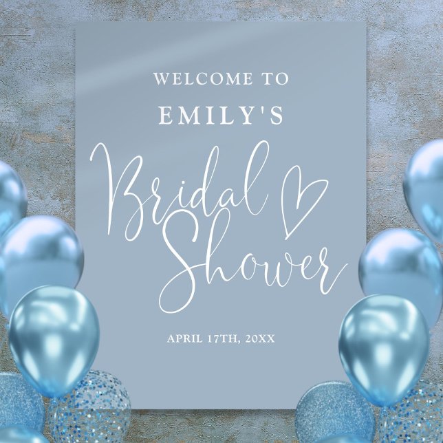 Poster Sinal de boas-vindas de chá de panela de noiva em  (Dusty Blue Script Bridal Shower Welcome Sign)