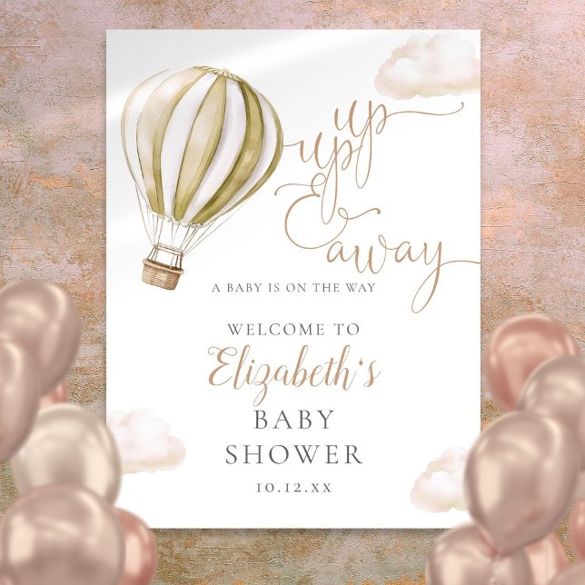 Poster Sinal de Boas-Vindas de Churrasco de Bebê Neutro c (Hot Air Balloon Neutral Baby Shower Welcome Sign)