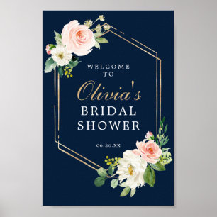 Poster Sinal de Boas-Vindas de Chuva de Noiva Azul Naval 