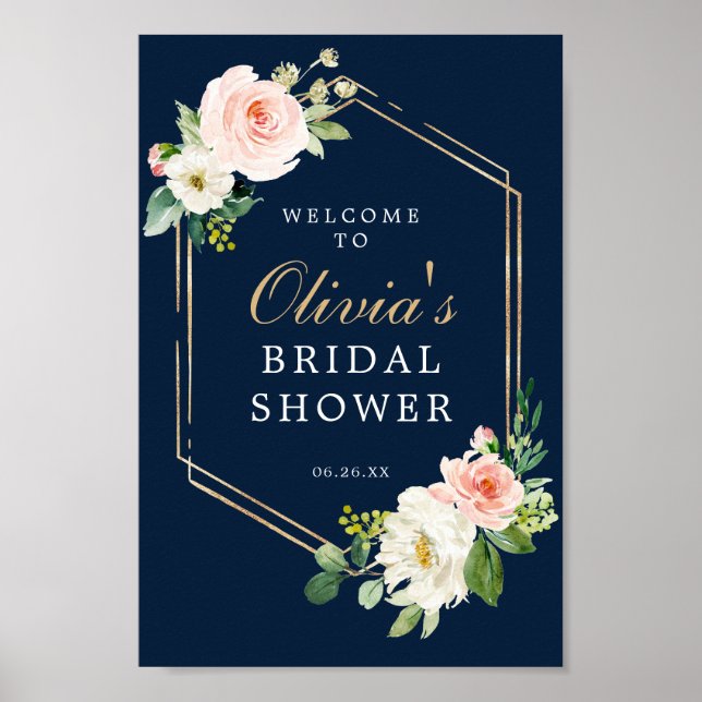 Poster Sinal de Boas-Vindas de Chuva de Noiva Azul Naval  (Frente)