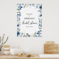 Sinal de Boas-Vindas de Chuva de Noiva Floral Azul