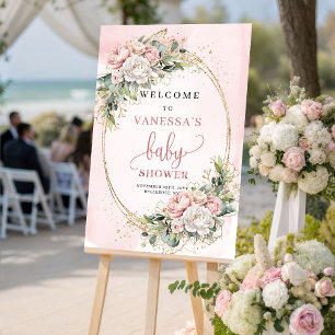 Poster Sinal de Boas-Vindas de Chuveiro de Bebê Floral Ro